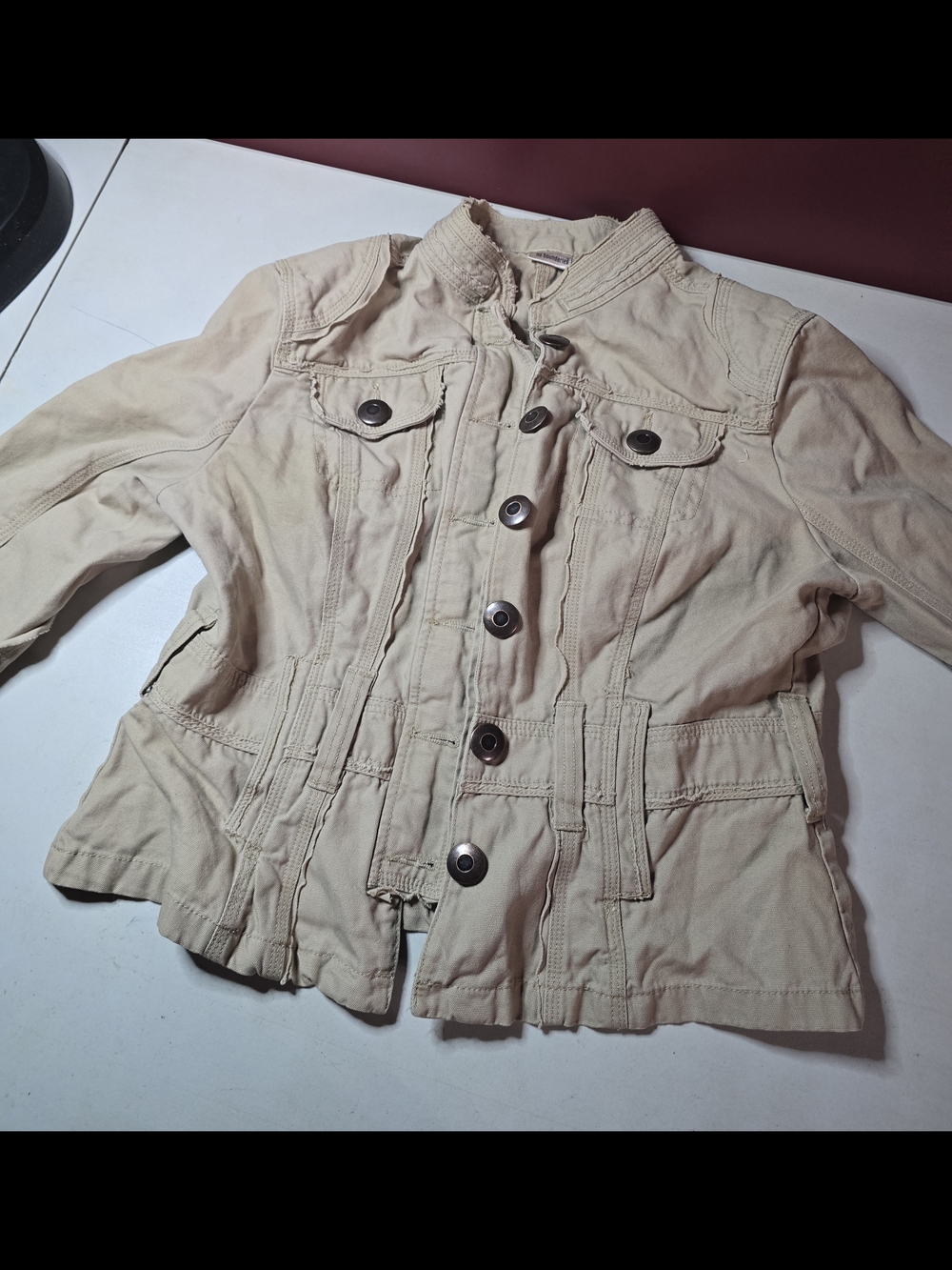 No Boundaries Beige Utility Jacket with Button Front